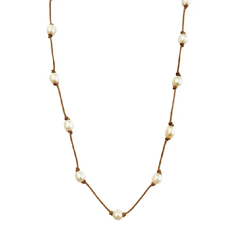 Minimalist geometric pendants for everyday wearFreshwater Pearl & Leather Necklace - "Mira"