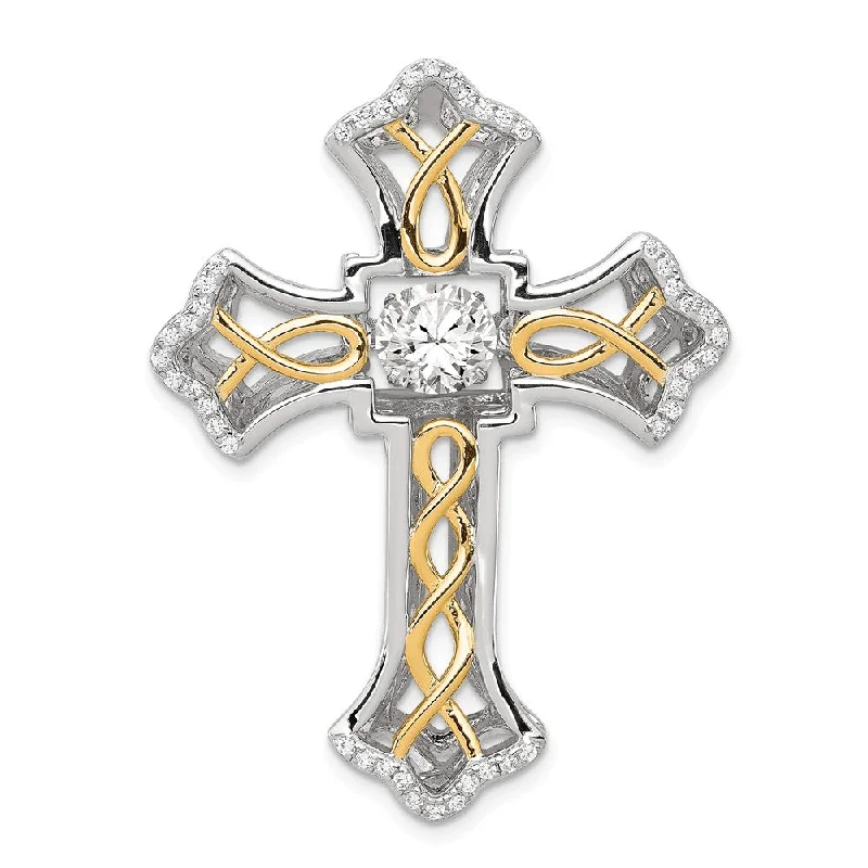 Diamond-studded pendants for anniversariesPlatinum & Gold Tone Sterling Silver & CZ Cross Pendant, 32 x 42mm