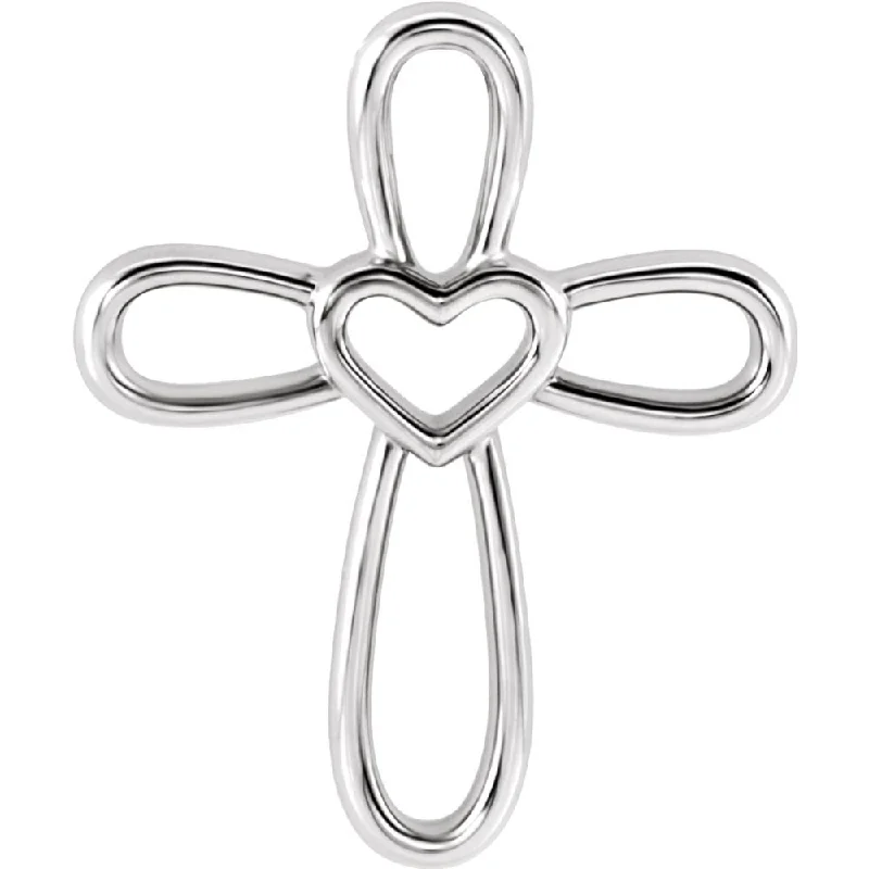 Religious cross pendants for faith-based jewelryPlatinum Looped Heart Cross Slide Pendant, 17 x 20mm