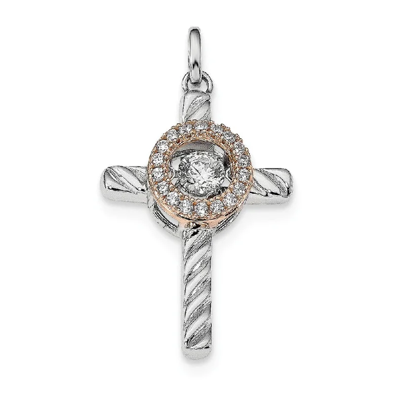 Religious cross pendants for faith-based jewelryPlatinum & Rose Tone Plated Sterling Silver & CZ Celtic Cross Pendant