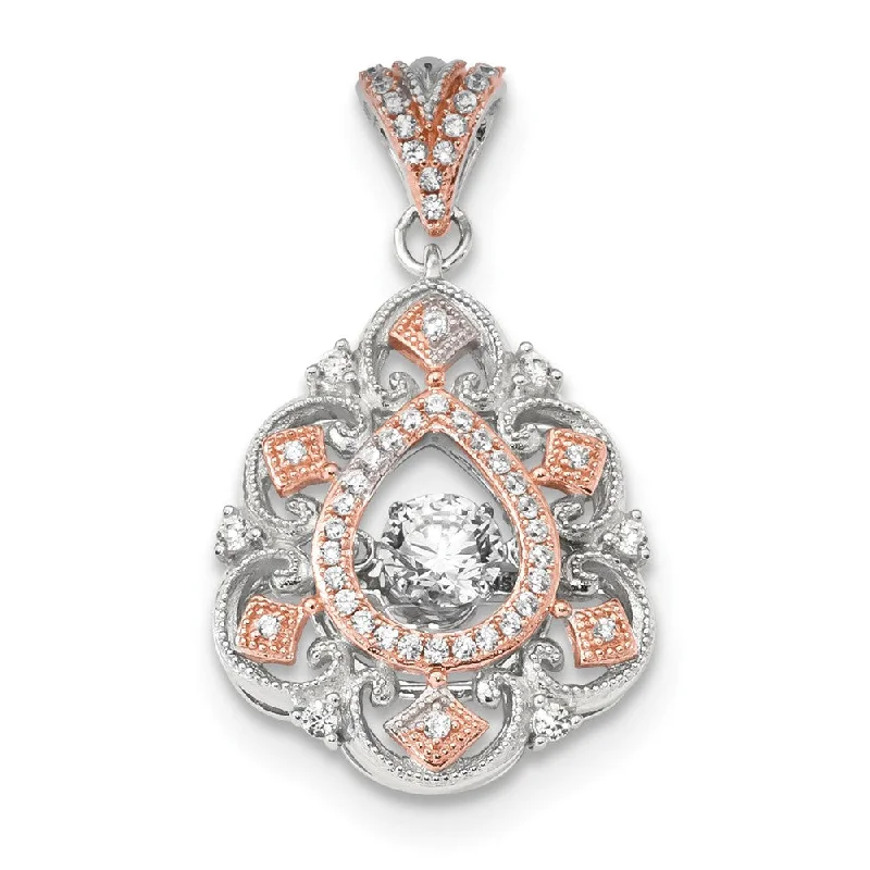 Heart-shaped pendants for Valentine’s DayPlatinum & Rose Tone Sterling Silver & CZ Filigree Pendant, 17 x 32mm