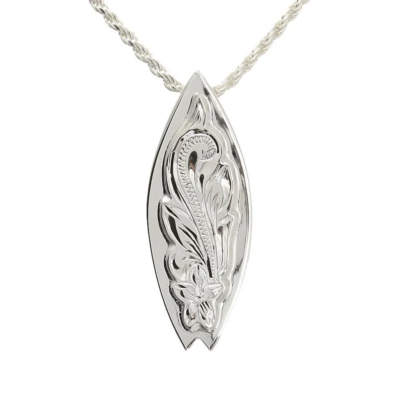 Layered chain necklaces for everyday wearSterling Silver Raised Hawaiian Scroll Surfboard Pendant (Chain Sold Separately)