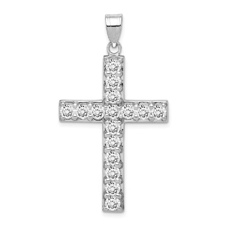 Affordable sterling silver necklaces for teensRhodium-Plated Sterling Silver CZ Large Cross Pendant, 25 x 42mm