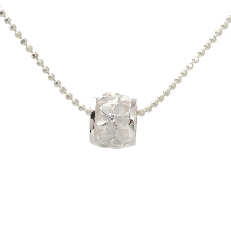 Delicate pearl necklaces for formal eventsSterling Silver Plumeria with CZ Sandblasted Barrel Pendant (Chain Sold Separately)