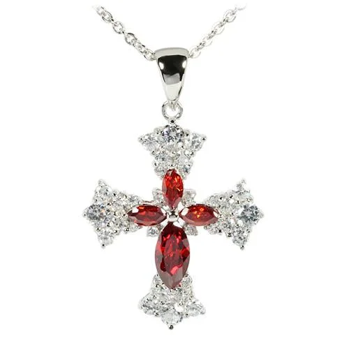 Personalized name necklaces for womenSterling Silver Dark Red and Clear CZ Cross Pendant (Chain Sold Separately)