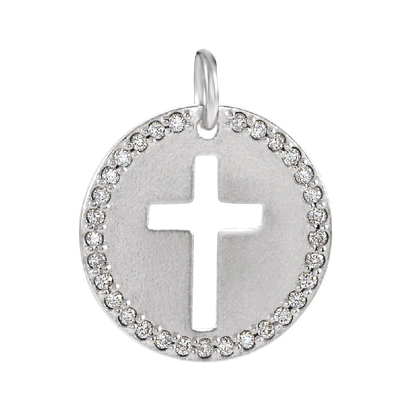 Minimalist geometric pendants for everyday wearSterling Silver and 0.08 Ctw Diamond Disc Cross Charm or Pendant, 12mm