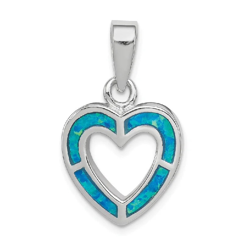 Diamond-cut chain necklaces for eleganceSterling Silver and Created Blue Opal Open Inlay Heart Pendant, 15mm