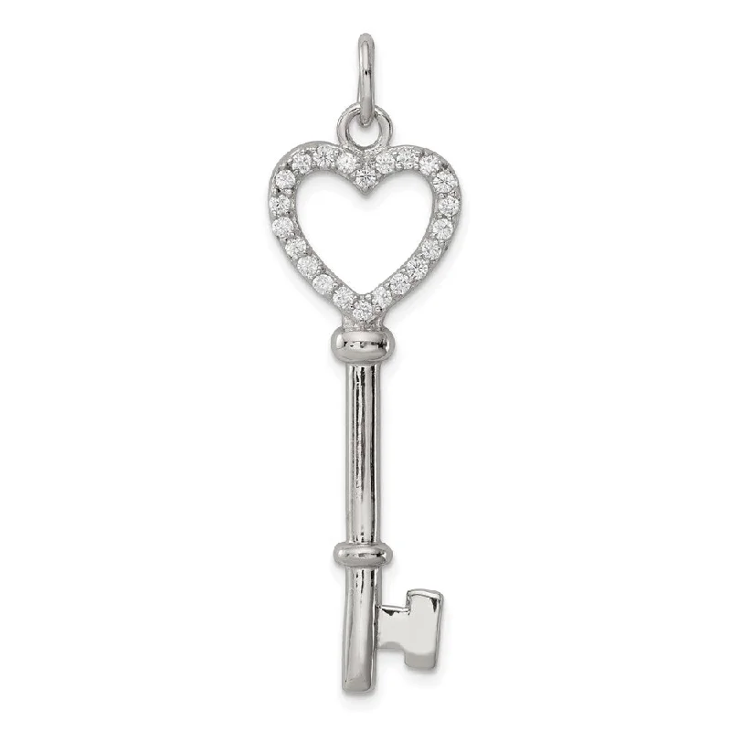 Zodiac sign pendants for astrology loversRhodium Plated Sterling Silver and CZ Encrusted Heart Key Pendant