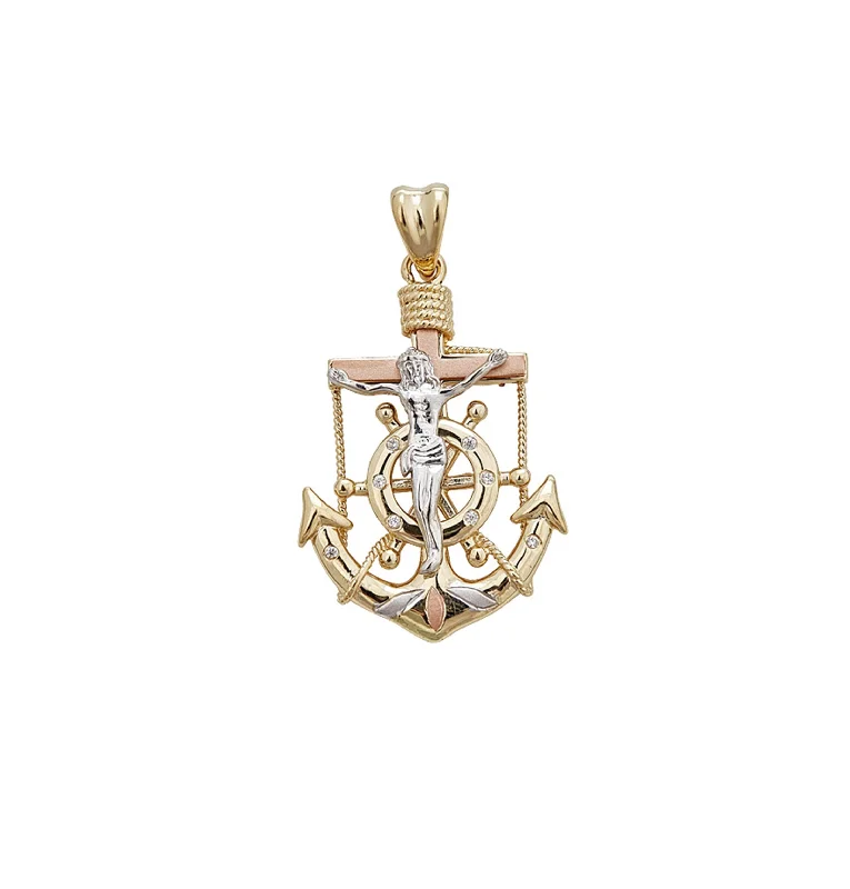 Double - Heart Pendant with Interlocking Design for CouplesCoral - Trimmed Pendants with Seashell and Pearl AccentsTricolor Anchor Crucifix Pendant (14K)