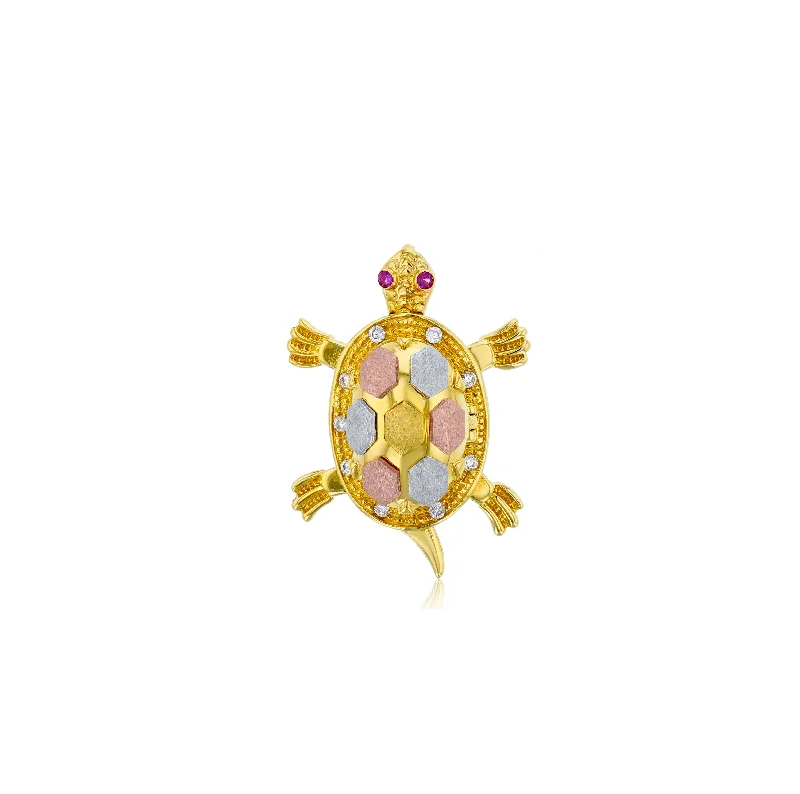 Rhinestone - Encrusted Crown Pendant for Little Girls' Dress - UpOpal - Set Pendants with Iridescent Fire - Opal CentersTricolor CZ Turtle Pendant (14K)