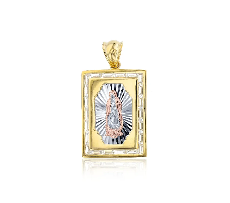 Retro - Inspired Art Deco - Patterned Pendant in Silver for Vintage LoversAmethyst - Faceted Pendants with Silver - Wire WrappingTricolor Gold Channel Virgin Mary Frame Pendant (14k)