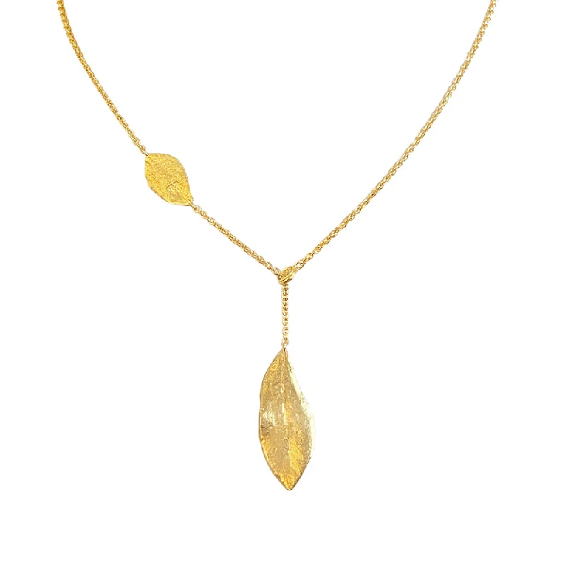 Gold-plated pendants for affordable luxuryYellow Gold Lariat Necklace - "Southern Oak & Briar Leaf"