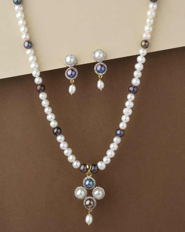 open link chain necklaces styleTrendy Real Pearl Necklace Set S23539