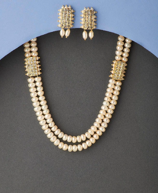 beaded chain necklaces patternsBeautiful Stone Studded Pearl Necklace Set