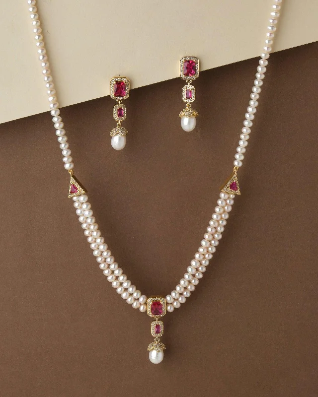 gold plated chain necklacesBeautiful Real Pearl Necklace Set