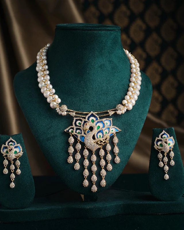 festival chain necklaces New YearThe Mayura Dripping Elegance Pearl Necklace Set