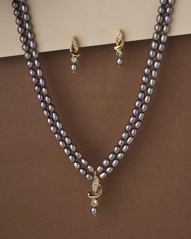 open link chain necklaces styleTrendy Black Pearl Necklace Set