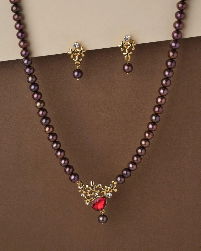 cable chain necklaces classicTrendy Brown Pearl Necklace Set