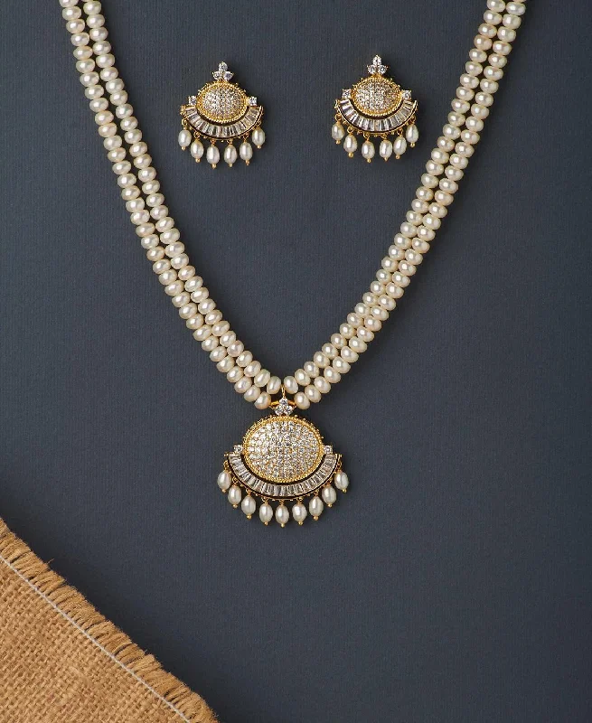 beaded chain necklaces patternsTrendy Stone Studded White Pearl Necklace Set